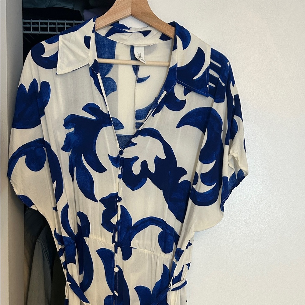 H&M Blue and White Midi Dress